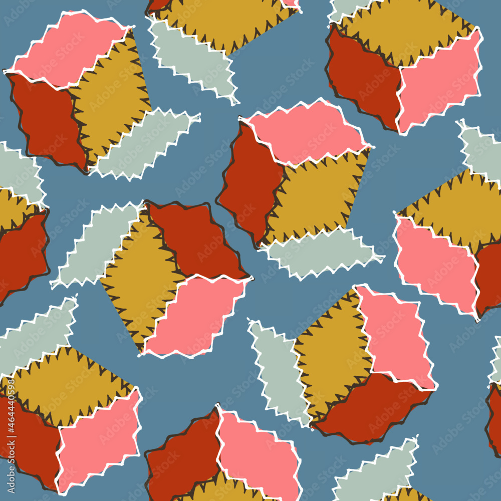 Obraz premium Boxes with a lid on a blue background. seamless pattern of abstract shapes with white and dark strokes.