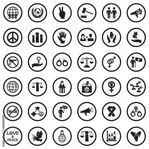Human Rights Icons. Black Flat Design In Circle. Vector Illustration.