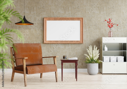Fototapeta Naklejka Na Ścianę i Meble -  3D Mockup photo frame in Modern interior of living room