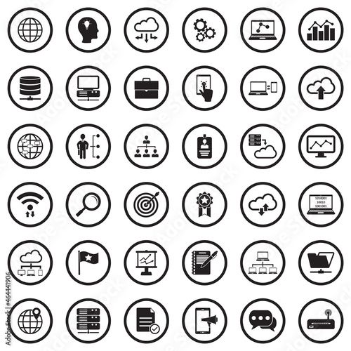 Information Technology Icons. Black Flat Design In Circle. Vector Illustration.