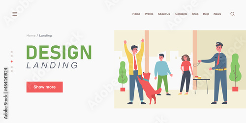 Police dog attacking scared criminal man. Officer, outlaw, arrest flat vector illustration. Law and animals concept for banner, website design or landing web page