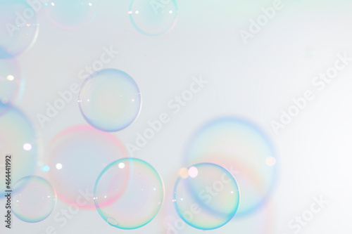 Beautiful Transparent Colorful Soap Bubbles on White Background
