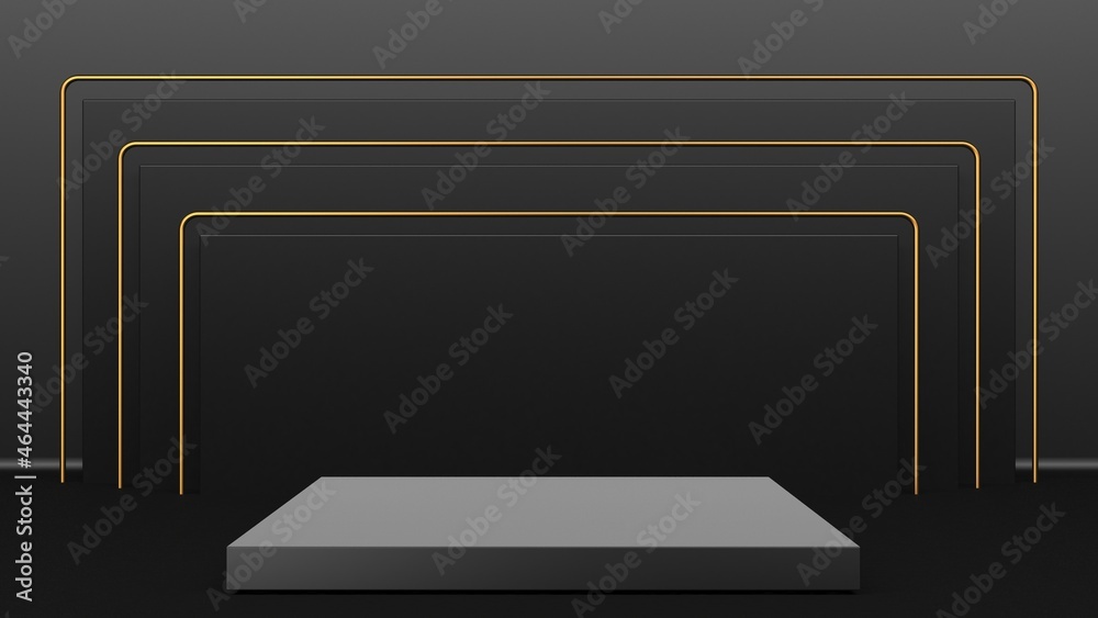 Black stand podium on dark background. Realistic dark platform Black stand podium on dark background. Realistic dark platform