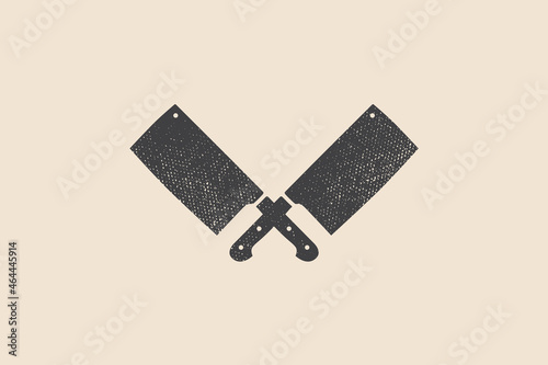 Silhouette vector illustration of two crossed knives on a light isolated background. Design element for shop, market, packaging, labels and logo. Vector illustration.