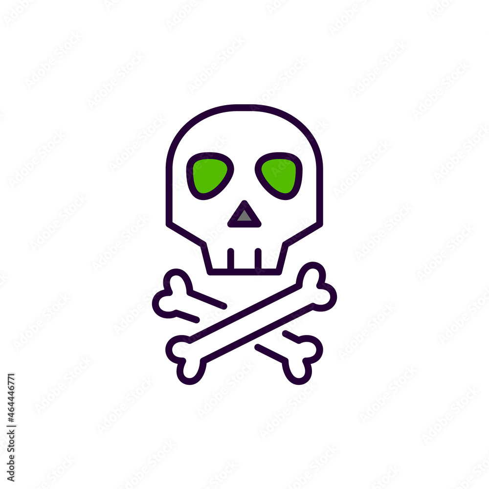 Skull and crossbones. Danger spooky Halloween and poison symbols. Pixel perfect, editable stroke colorful line art icon Skull and crossbones. Danger spooky Halloween and poison symbols. Pixel perfect, editable stroke colorful line art icon