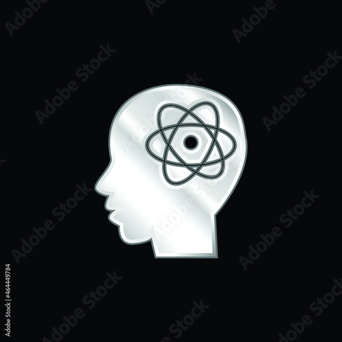 Atom Symbol In Man Head silver plated metallic icon