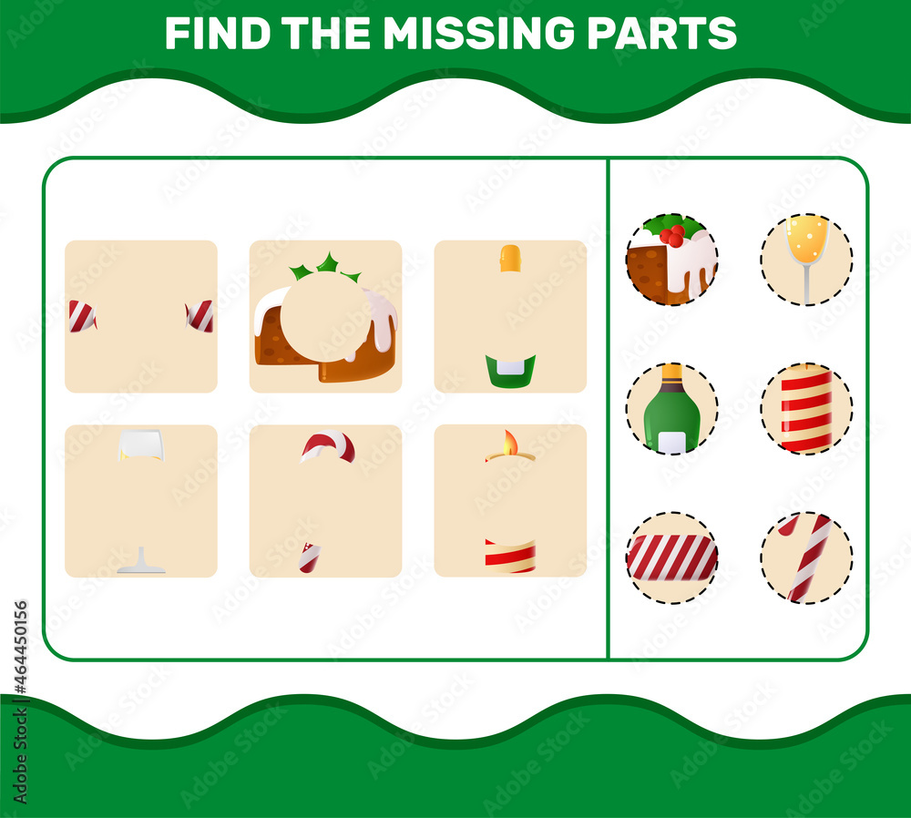 Match cartoon christmas parts. Matching game. Educational game for pre shool years kids and toddlers