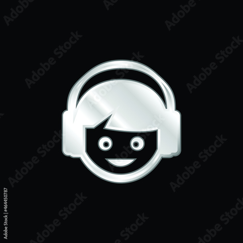 Boy With Headphones silver plated metallic icon