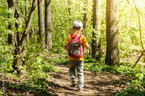 backpack child hiking summer green. play.