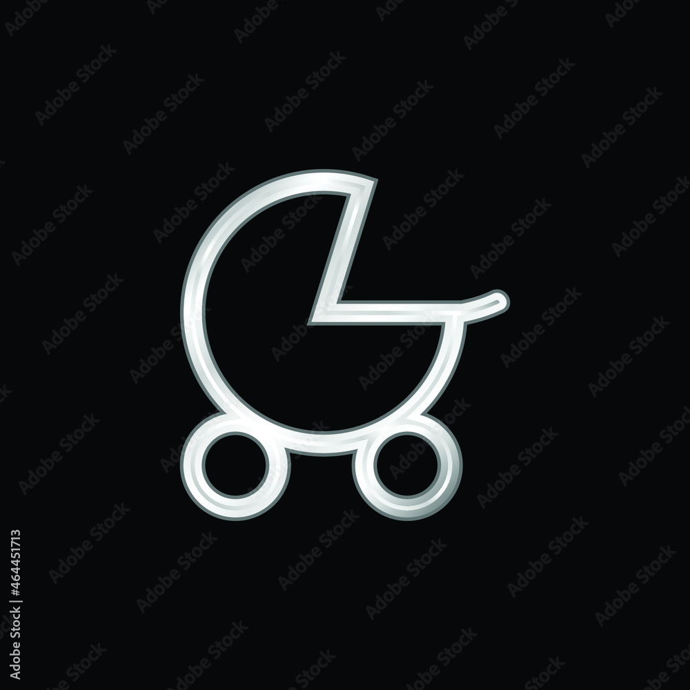 Baby Stroller silver plated metallic icon Baby Stroller silver plated metallic icon