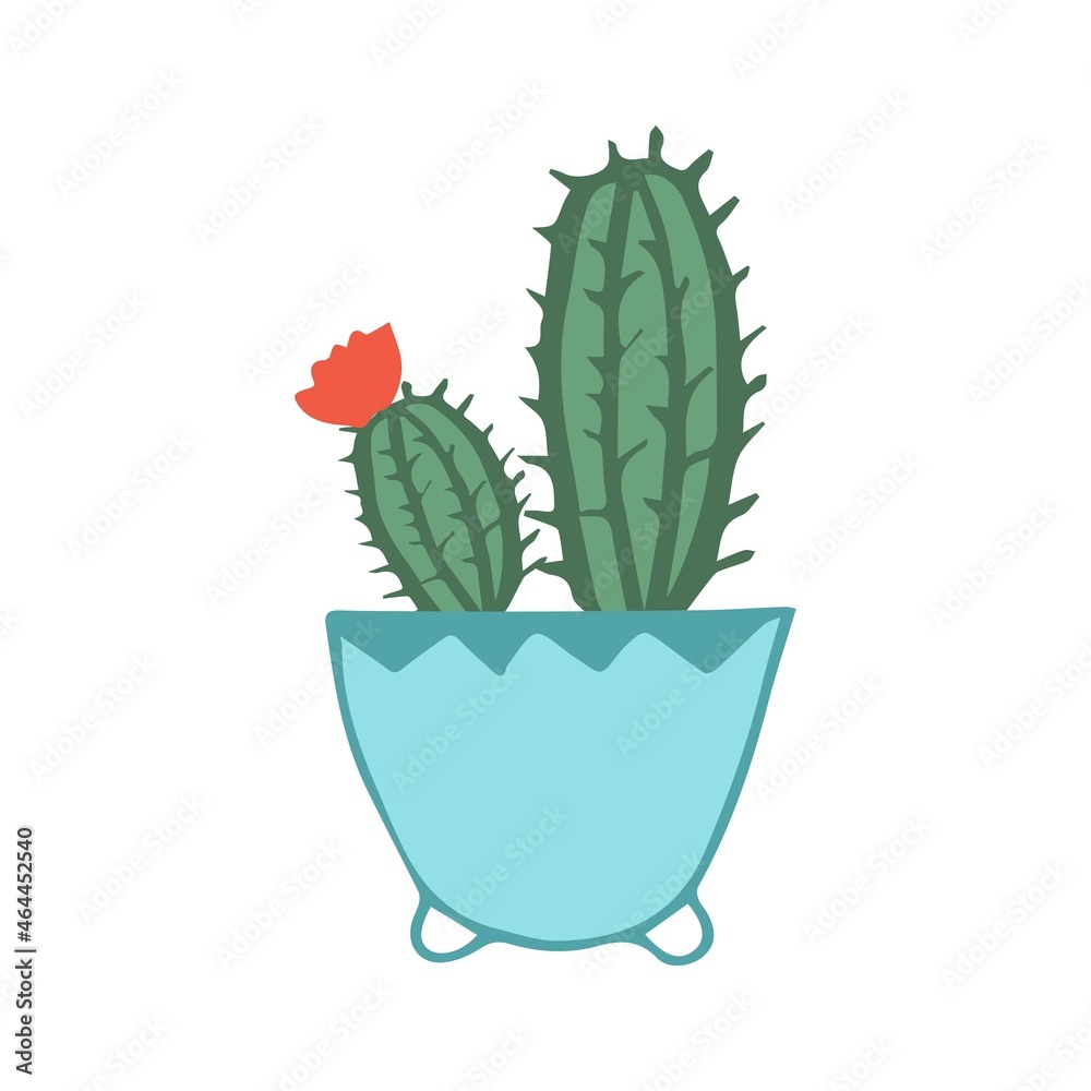Cute cactus in a pot vector illustration in flat style Cute cactus in a pot vector illustration in flat style