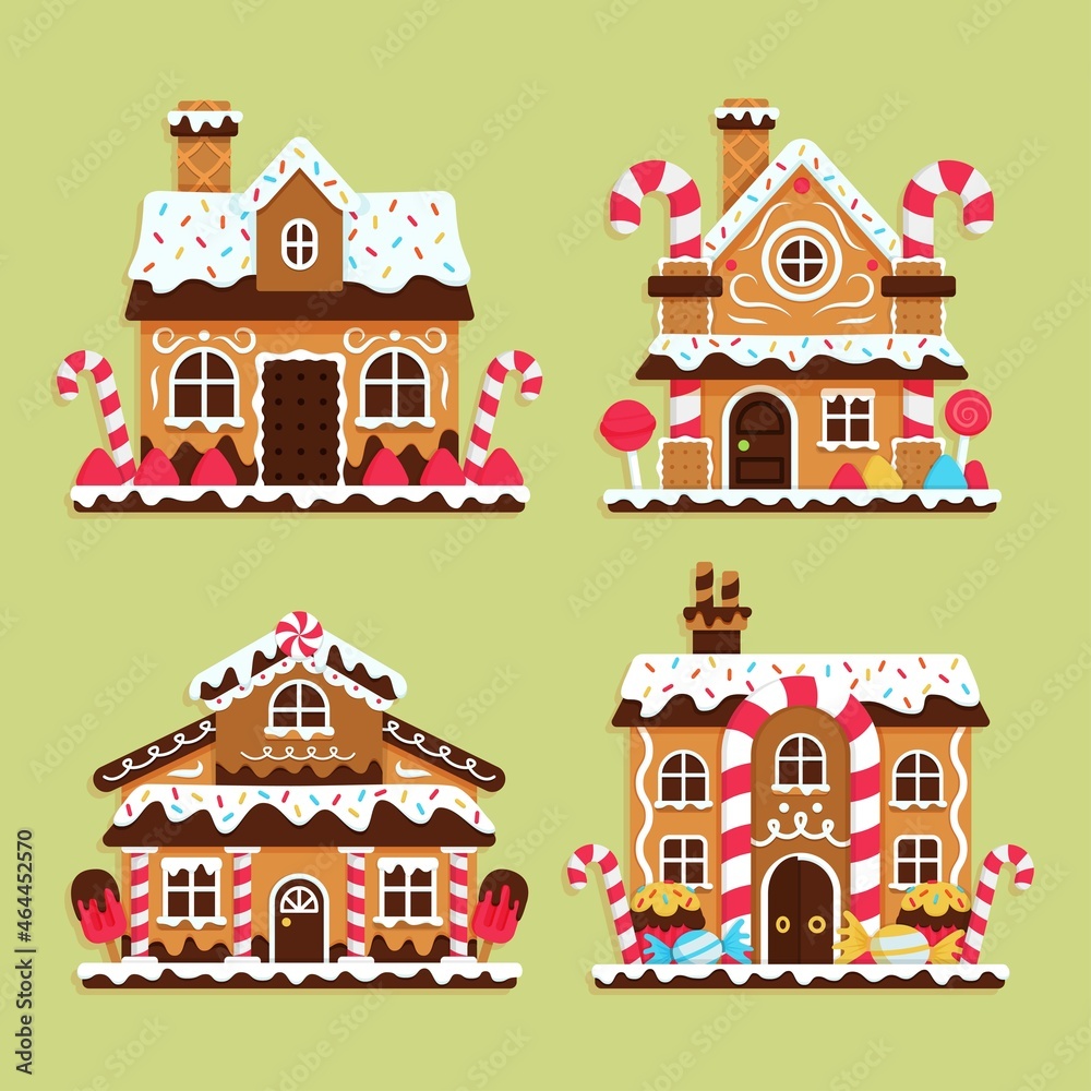 gingerbread house collection flat  vector design illustration