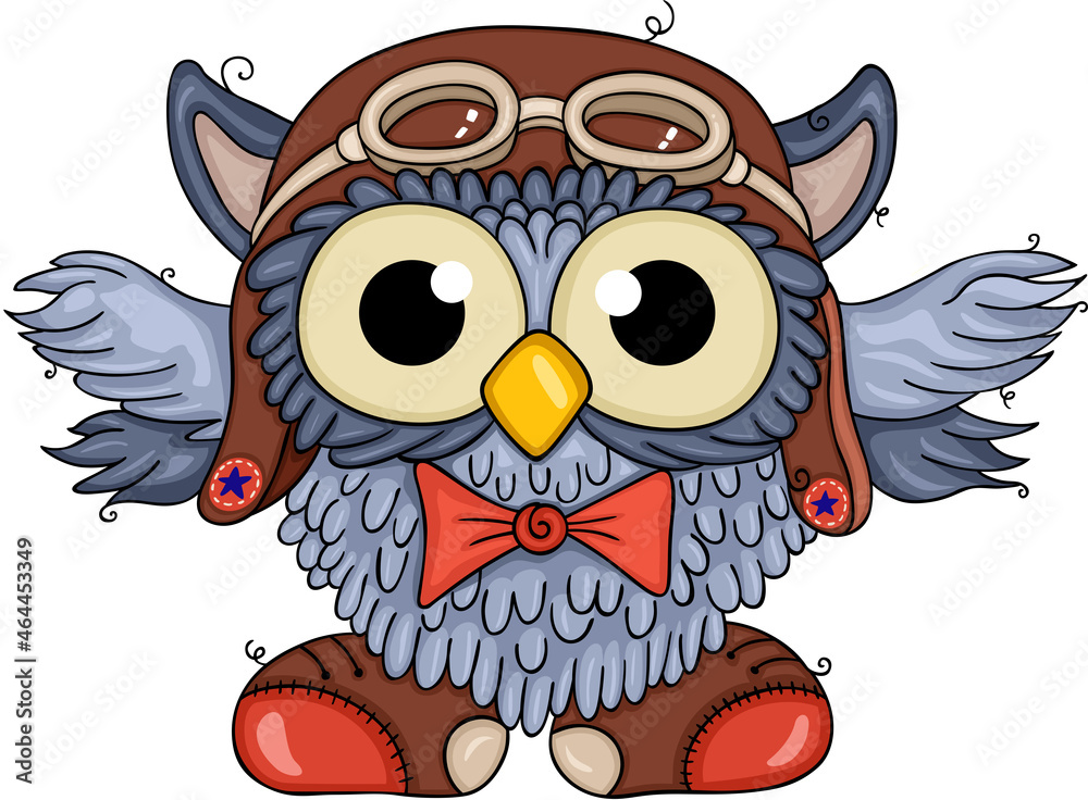 Fototapeta premium Funny aviator owl with pilot hat 