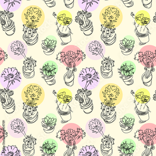 Fototapeta Naklejka Na Ścianę i Meble -  Cacti seamless pattern. Hand drawn vector illustration