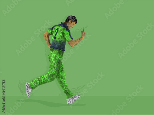 Ireland Cricket Player Raising Index Finger In Irregular Dots Effect And Copy Space.