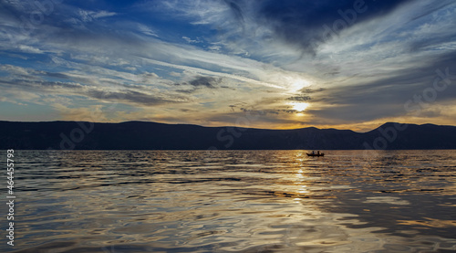 Boat at sunset in the Adriatic sea