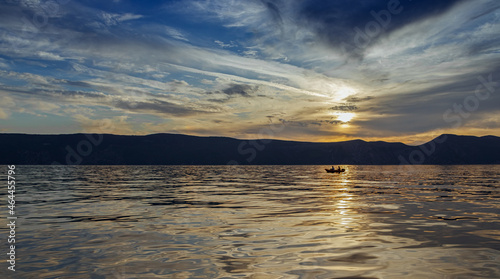 Boat at sunset in the Adriatic sea