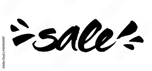 Sale banner. Vector handwritten sign. Brush lettering with splashes. Modern calligraphy. Isolated on white background.