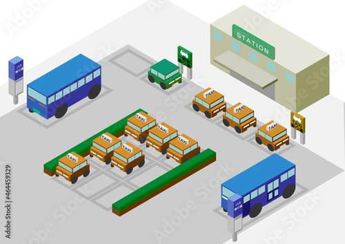 アイソメトリックな駅のロータリー