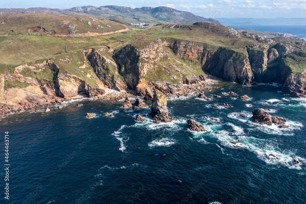 Aerial view of the rocks in the sea at Crohy Head Sea Arch, County Donegal - Ireland.