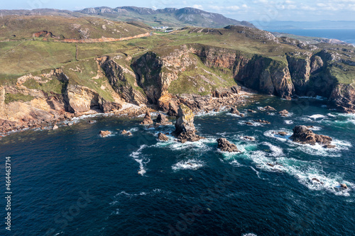 Aerial view of the rocks in the sea at Crohy Head Sea Arch, County Donegal - Ireland.