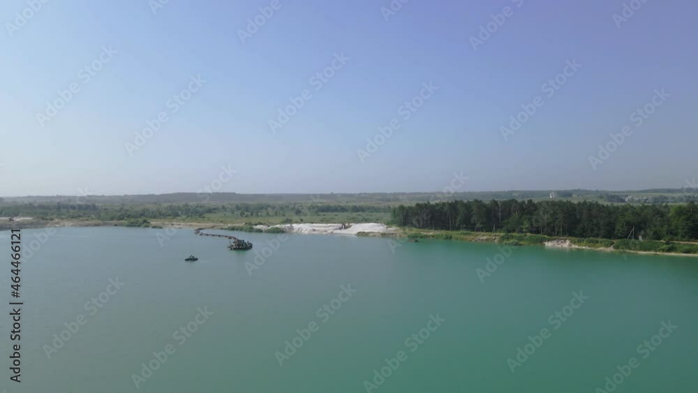 aerial view of sand quarry lake heavy industrial summer sunny day aerial view of sand quarry lake heavy industrial summer sunny day