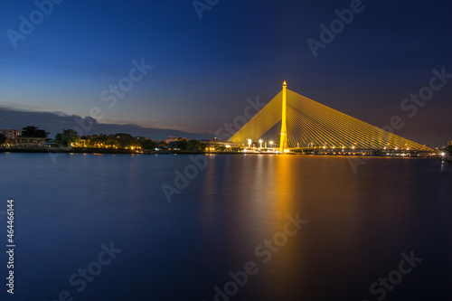 Rama VIII Bridge, Bangkok, Thailand during 8 beautiful evenings. Long exposure photography technique.