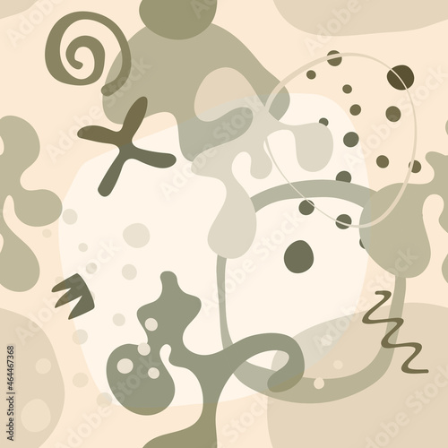 Design with cute shapes and plants. Seamless pattern. 