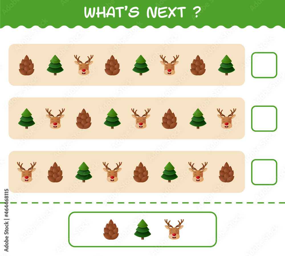 What's comes next educational game of cartoon christmas. Find the regularity and continue the row task. Educational game for pre shool years kids and toddlers What's comes next educational game of cartoon christmas. Find the regularity and continue the row task. Educational game for pre shool years kids and toddlers