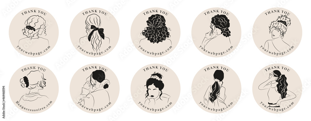 Vector set of hand drawn Girls, scrunchies, and Hair Accessories stickers for print, social media or web / logo design. Vector set of hand drawn Girls, scrunchies, and Hair Accessories stickers for print, social media or web / logo design.