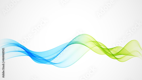 Vector abstract flow of colored transparent waves.Blue and green wavy wave background. © lesikvit