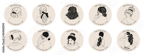Vector set of hand drawn Girls, scrunchies, and Hair Accessories stickers for  print, social media or web / logo design. 