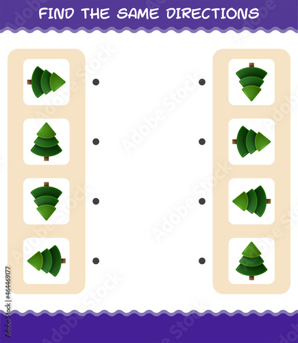 Match the same directions of pine tree. Matching game. Educational game for pre shool years kids and toddlers
