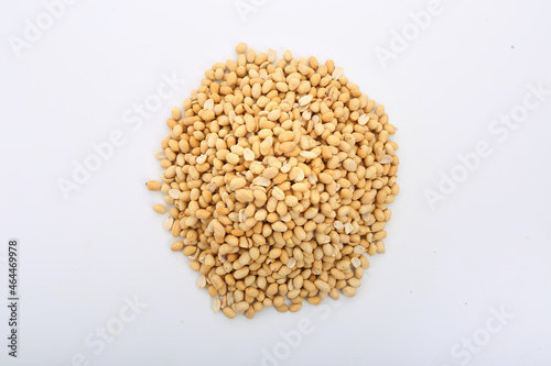 Peanut isolated. Peanuts set on white background. Nut collection. Whole and cut half. Full depth of field.
