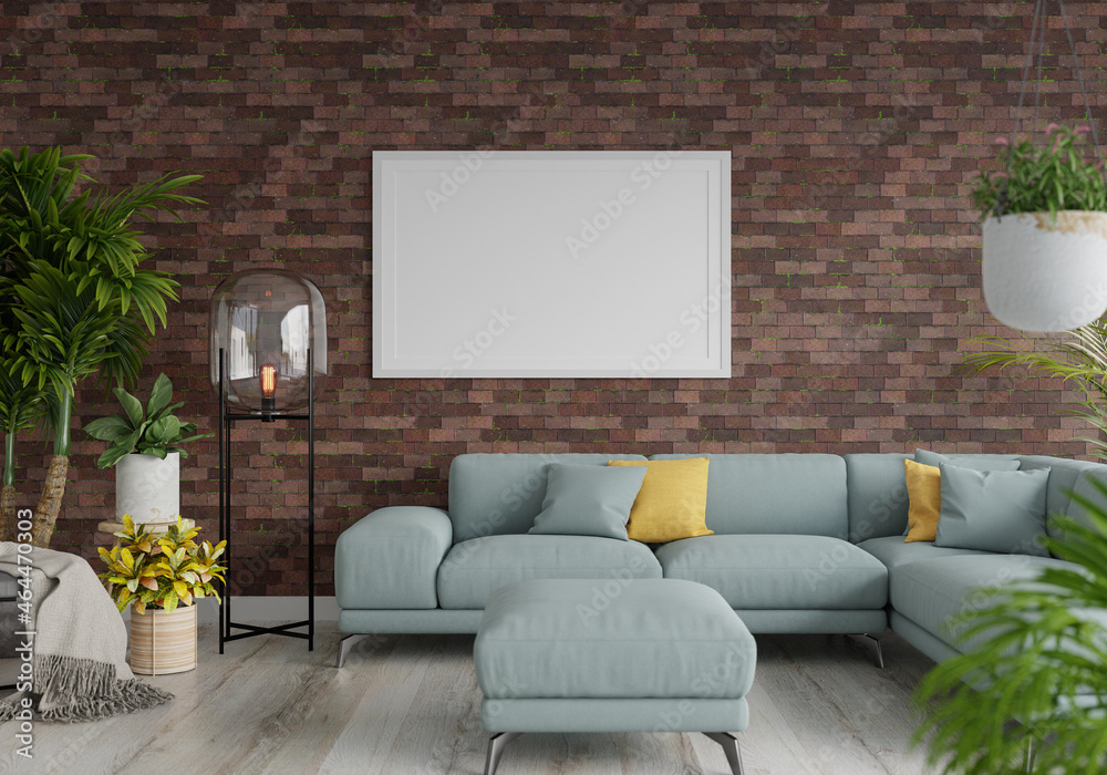 Obraz premium 3D Mockup photo frame in Modern interior of living room