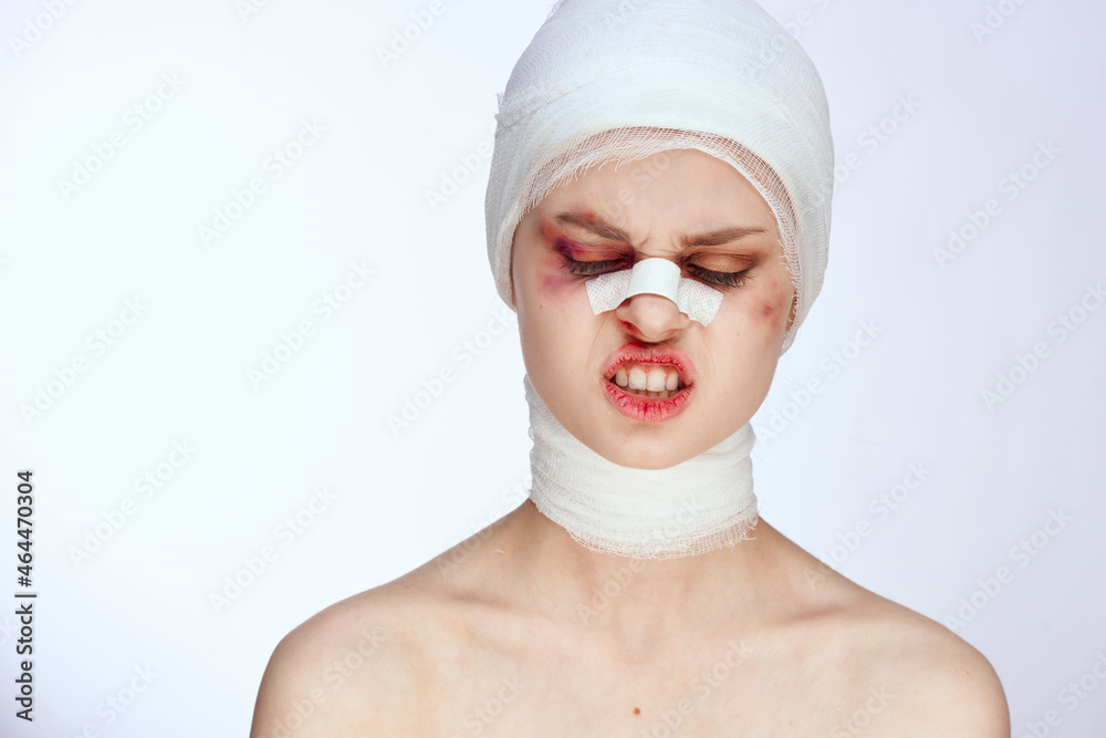 woman plastic surgery operation bare shoulders light background woman plastic surgery operation bare shoulders light background