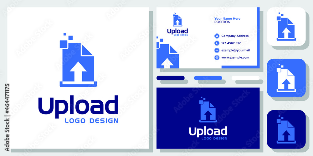 Upload Icon Internet Cloud Data Hosting logo design inspiration with Layout Template Business Card Upload Icon Internet Cloud Data Hosting logo design inspiration with Layout Template Business Card