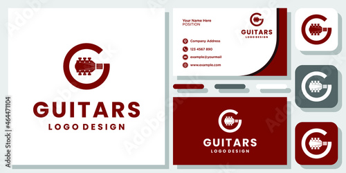 Initial Letter G Guitar Acoustic Western Music logo design inspiration with Layout Template Business Card