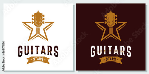 Guitar Music Star Western Acoustic Bass logo design inspiration with Layout Template Business Card