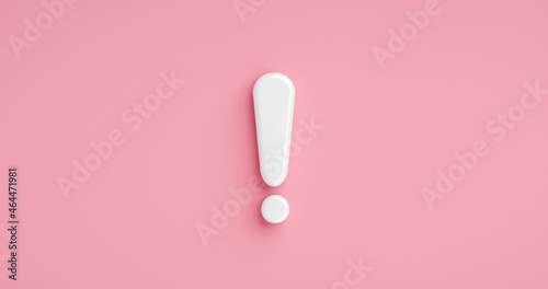 Pink warning sign attention message icon or white exclamation mark for medical female caution risk and flat design alert symbol isolated on illustration 3d web background with important woman problem.