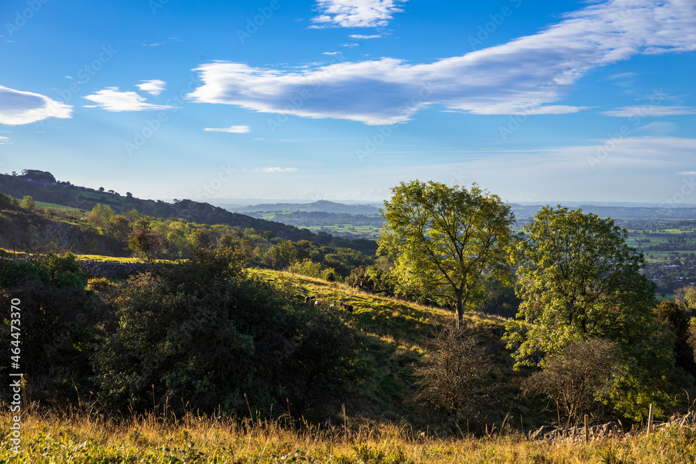 Ascending the Cheddar cliffs on a beautiful early October morning, Somerset south east England Ascending the Cheddar cliffs on a beautiful early October morning, Somerset south east England