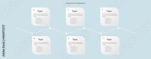SIX Steps of infographic Process and chart with white pannels ond solf blue BG and Infographic template with 6 opions or steps, 6 business template for presentation Objects.eps
