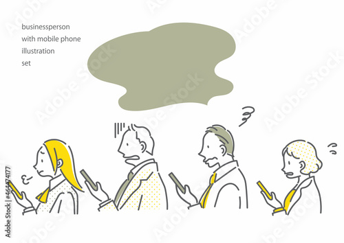 スマホを持つビジネスパーソンのシンプルでお洒落な線画イラスト　ストレス