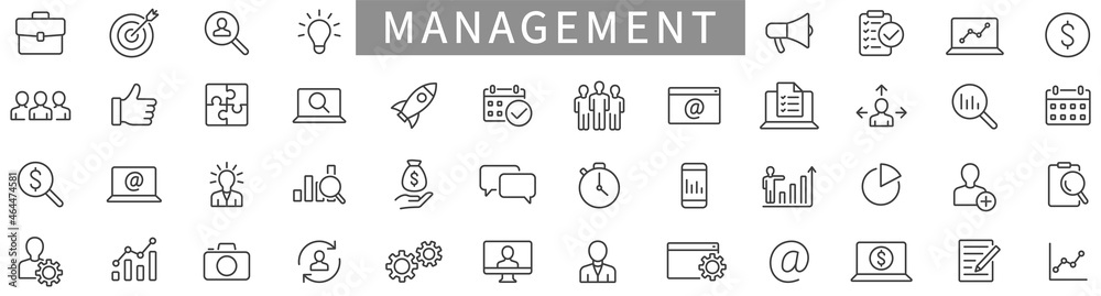 Business and management line icons set. Management icon collection. Vector - obrazy, fototapety, plakaty 