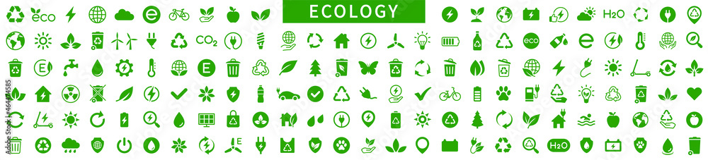 Ecology icons set. Ecology symbol collection. Nature icon. Eco green icons. Vector illustration - obrazy, fototapety, plakaty 