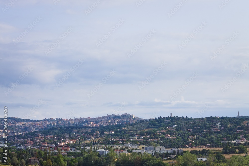 Panoramic view of Perugia landscape in a sunny day (Umbria, Italy, Europe)