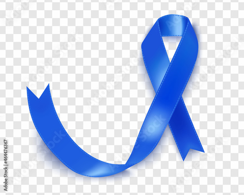 Vector illustration of the rectal cancer awareness tape, isolated on a transparent background. Realistic vector blue silk ribbon with loop