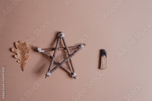 Beautiful occult spiritual ritual magic background image with light beige copy space photo