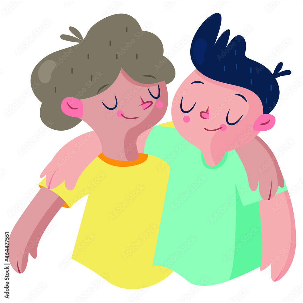 different cartoon people hugging feeling love and positive emotion vector graphic illustration. Collection of friends, couple, teens and married embracing isolated on white background different cartoon people hugging feeling love and positive emotion vector graphic illustration. Collection of friends, couple, teens and married embracing isolated on white background