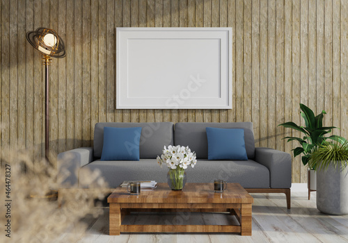 3D Mockup photo frame in Modern interior of living room